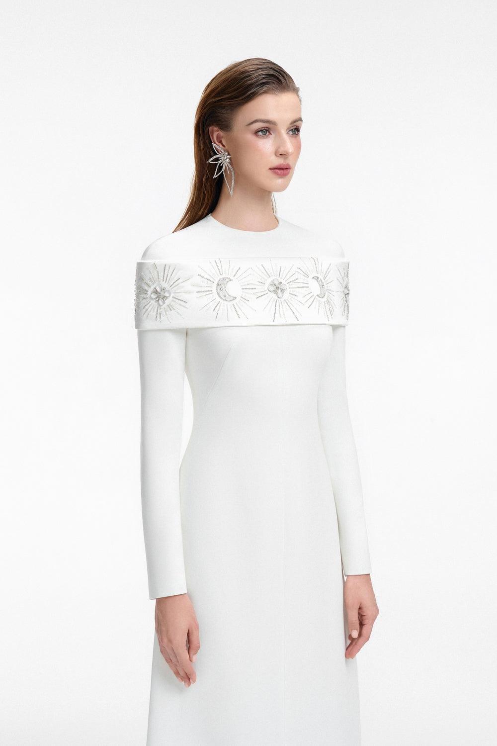 Round Neck Shoulder Crystal Embellished Dress